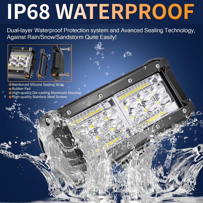 7 Inch LED Light Bars, 240W 24000lm LED Work Lights