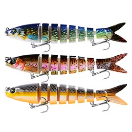 MKNZOME 3 PCS Multi-Jointed Fishing Lures, Lifelike Slow Sinking Bass Swimbait for Freshwater and Saltwater, Segmented Treble Hook Floating Lure Kit for Perch, Trout, Walleye, Pike