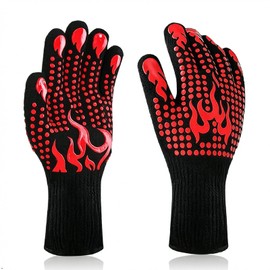 QUANSHANGJU Heat Resistant Silicone Non-Slip Long BBQ Gloves