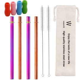 Stainless Steel Drinking Straws with Free Cleaning Brushes,NEBYWOLD Senior Reusable Drinking Food Grade Stainless Steel Straws with 2 Cleaning Brush