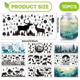 arricraft 10 Sheets Animal Silhouettes UV DTF Cup Wrap, Deer Woof Ocean Fishes Rub on Decals Forest Bird Waterproof PVC Transfer Stickers for DIY 16OZ Glass Cups