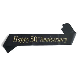 Joyiou Happy 50th Anniversary Sash, Perfect for 50th Wedding Anniversary Celebration Party Supplies Gift Decors, Soft Black Sash with Gold Foil Letters, Wedding Anniversary Favors for Husband Wife