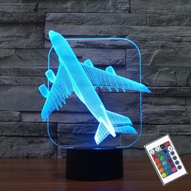PONLCY Aeroplane Night Light, 3D Illusion Lamp with Remote Control, 16 Colours USB Desk Lamps, Bedroom Decoration, Table Lamp for Children, Christmas, Birthday Gifts