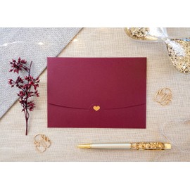 3 Envelopes DIN A6 Dark Red with Golden Heart without Window 15.4 cm x 11 cm