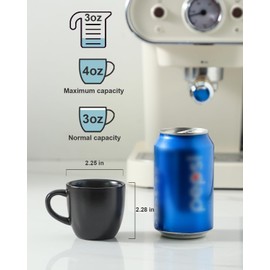 Hasense Ceramic 3 OZ Espresso Cups, Porcelain Espresso Demitasse Cups Set of 4 for Double shot, Lungo and Ristretto, Tiny Italian Expresso Shot Coffee Mugs for Home and Office, Black