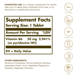 Solgar Vitamin B6 100 Count Non-GMO Vegan Energy Metabolism Support Supplement