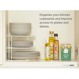 simplywire – 3 Tier Plate Rack - Kitchen Cupboard Organiser – White