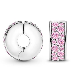 Ruaidhra Sterling Silver Mrano Glass Charms Pendant, Safety Chain Flower Charm Clip Stopper, Charms for Bracelet Necklace, Bead Charms for Women, Sterling Silver