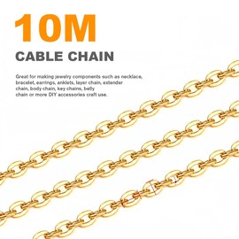 PYRUVAE 10 m Link Chain, Chain Link Chain, Jewellery Making Accessories with 50 Rings and 20 Lobster Clasps, Chain Band Jewellery Chain for Jewellery DIY Making (Gold