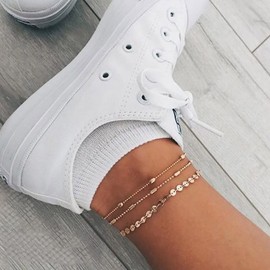 Clataly Sun Moon Ankle Bracelets Multilayer Pineapple Love Turtle Ankle Beads Summer Accessories Beach Foot Jewellery for Women Girls (Anklet with Sequins)