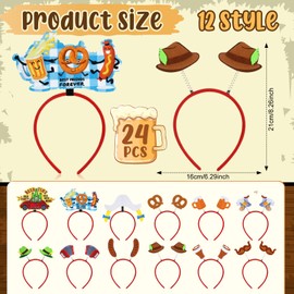 Cindeer 24 Pcs Oktoberfest Hat Headband Beer Theme Headbands Oktoberfest Head Toppers Beer Mug Boppers Party Accessory for Festival Supplies, 12 Assorted Styles