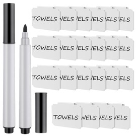 26 Pieces Basket Labels Clip on Set, Include 24 Pieces White Kitchen Clip Label Holder Removable Pantry Basket Labels with 2 Pieces Black Chalk Marker for Storage Bins Organization Box