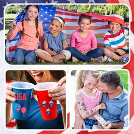 Partywind Glitter 4th of July Accessories for Kids Adults, 185 Styles Patriotic Temporary Tattoos for Fourth of July/Independence Day/Memorial Day, Red White and Blue Party Decorations (28 Sheets)