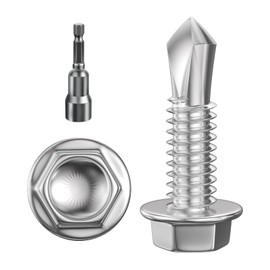 Wensilon (300Pcs) #8×3/4" Hex Washer Head Self Drilling Screws, 410 Stainless Steel Metal SheetScrews，TEK Screws, Sheet Metal Self Tapping Screws