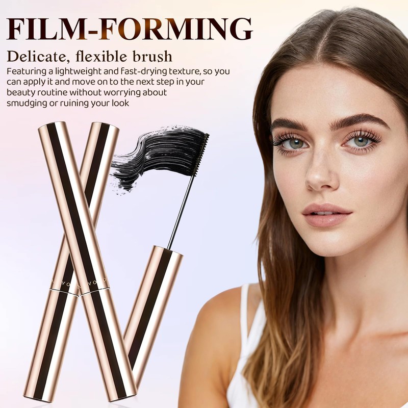 2PCS Ultra-Fine Lengthening Waterproof Quick-Dry Mascara, Iron Wand Mascara, Waterproof