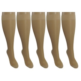 5 Pair Nude Sheer Small/Medium Ladies Compression Socks, Moderate/Medium Graduated Compression 15-20 mmHg. Nurses, Work, Therapy, Travel & Flight Knee-High Hosiery. Color: Nude
