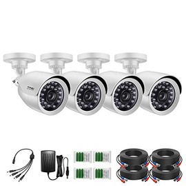 ZOSI 4 Pack HD-TVI 1280TVL 720p Home Security Camera Outdoor Indoor, Weatherproof Surveillance CCTV Bullet Camera with 80ft Long Night Vision and 90Â° View Angle