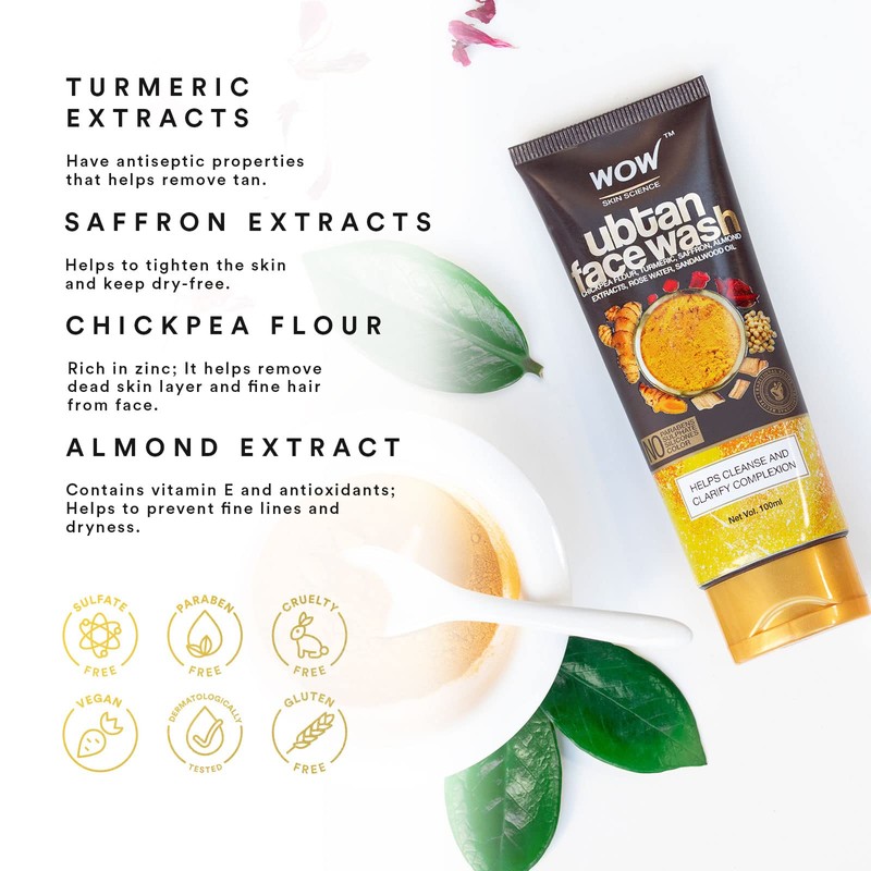 WOW Skin Science Ubtan Face Wash with Chickpea Flour, Turmeric,