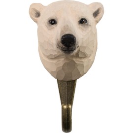 WILDLIFEGARDEN Wildlife Garden WG4793 Polar Bear Hook - Hand Carved Animal Hook Made of Wood and Metal - Polar Animal Collection
