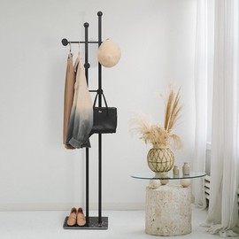 Cre Cra Marble Base Coat Rack Freestanding Metal Modern Coat Rack Stand for Hanging Clothes Rack Stand for Bedroom Standing Garment Rack Heavy Duty Coat Hanger Freestanding Hanger Black