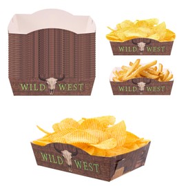 BOXOB 24pcs Wild West Food Trays, Single-Use Paper Western Cowboy Party Snack Plates for Wild West Birthday Party BBQ Picnic & Western Events Decorations Supplies