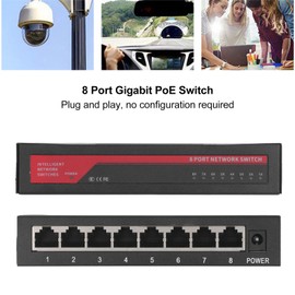 Fockety 8-Port Gigabit PoE Switch, Fanless Plug & Play Network Switch with 1000Mbps High Speed, Metal Ethernet Switch for Table or Wall Mounting, Ethernet Hub for Home, Office