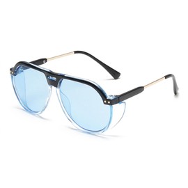 BAODAREN Retro Trendy Aviator Sunglasses for Women Men Large Frame Side Shield Sun Glasses Shades BS1600 (Transparent Blue/Blue Lens)