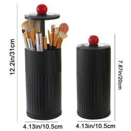Milageto Automatic Lifting Makeup Brush Holder Makeup Brush Organizer with Lid Women Cosmetic Pencil Storage for Bedroom Home, Black
