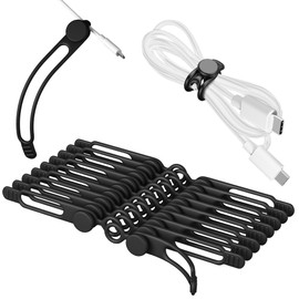 20Pcs Nearockle Silicone Cable Ties 3Inch Cord Organizer, Reusable Small Zip Ties Cable Organizer for Charging Cords Earphone Computer Wire, Office Desk Cable Management Travel Accessories(Black)