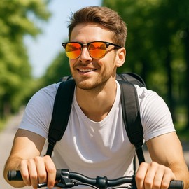 Polarised UV400 Sunglasses - Lightweight Unisex Sports Glasses in Retro 70s Design - For Men & Women, Driving, Cycling, Fishing & Outdoor, Black silver / orange red