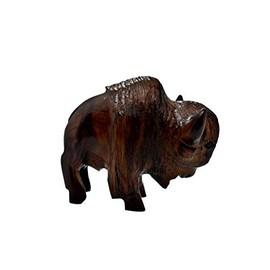 FEPAC Buffalo Decor | Hand Carved Wood Bison Home Decor | One Handmade Wooden Statue Carving (Medium)