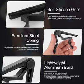 Ortarco 2-Pack Guitar Capo for Acoustic & Electric Guitar 6 String, Black & Wood Color Capo with 5 Picks