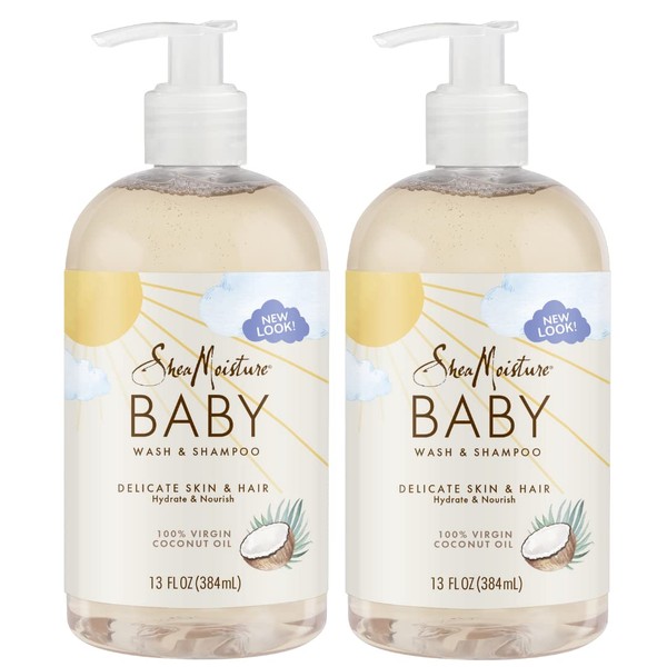 Shea Moisture Baby Essentials, 100% Virgin Coconut Oil Baby Body Wash & Shampoo, Skin Care for Newborn Baby and Kids, Pack of 2 -13 Fl Oz