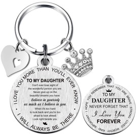 To My Daughter Inspirational Keychain - I Love You Forever Crown Heart Pendant Keychains from Mom Dad Parents for Adult Teen Girls Back To School Birthday Graduation Christmas Anniversary