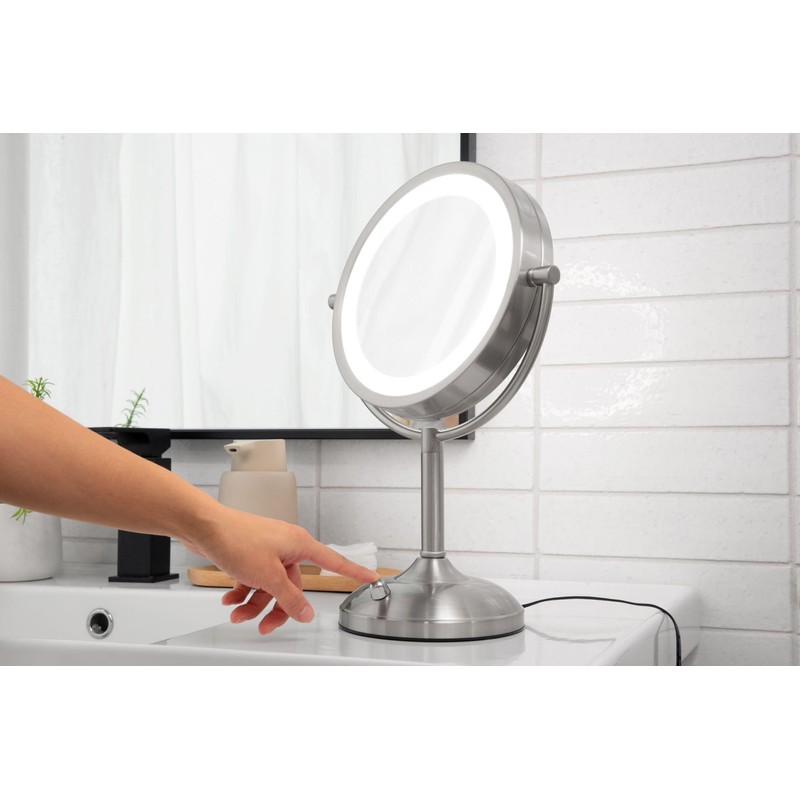 JERDON Lighted Tabletop Mirror with 10X/1X Magnification - LED Lighted
