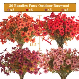 Grunyia 20 Bundles UV Resistant Artificial Fall Flowers - Fake Autumn Plants for Autumn Indoor Outdoor Garden Patio Fireplace Window Box Kitchen Home Decor (Fall Orange Mix)