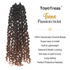 Tiana Passion Twist Hair - 16 Inch 8 Packs Pre-twisted Crochet Braids 3 Tones Ombre Brown, Pre-looped Synthetic Braiding Hair For Black Women (16 Inch, OT1B/4/30-8P)