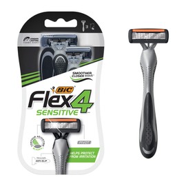BIC Flex 4 Sensitive Men's Disposable Razor, 4-Blade Disposable Razors For Men, 3-Count, For an Ultra-Smooth Shave, Textured Grip for Control, Black