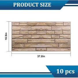 Pluden 10PCS 3D Wall Panels, 38" x 19" Brick Wall Panels Peel and Stick 3D Brick