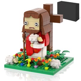 Jesus Building Blocks Set, Divine Shepherd Little Jesus Figurines with Bible, Sheep and Flower Scenes Block Toy, Decor for Room, Easter for Christians Catholics Adults (Colorful)
