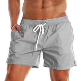 YnimioAOX Men's Swim Trunks Quick Dry Beach Shorts Swimwear Bathing Suit with Mesh Lining,Light Grey,32