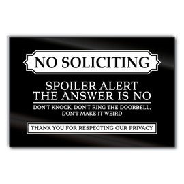 No Soliciting Sign for House Funny, Acrylic No Soliciting Sign for Front Door, Funny No Soliciting Signs, Do Not Ring Doorbell Sign with Adhesive Stickers, 6 x 4 Inches, Made in USA, Black