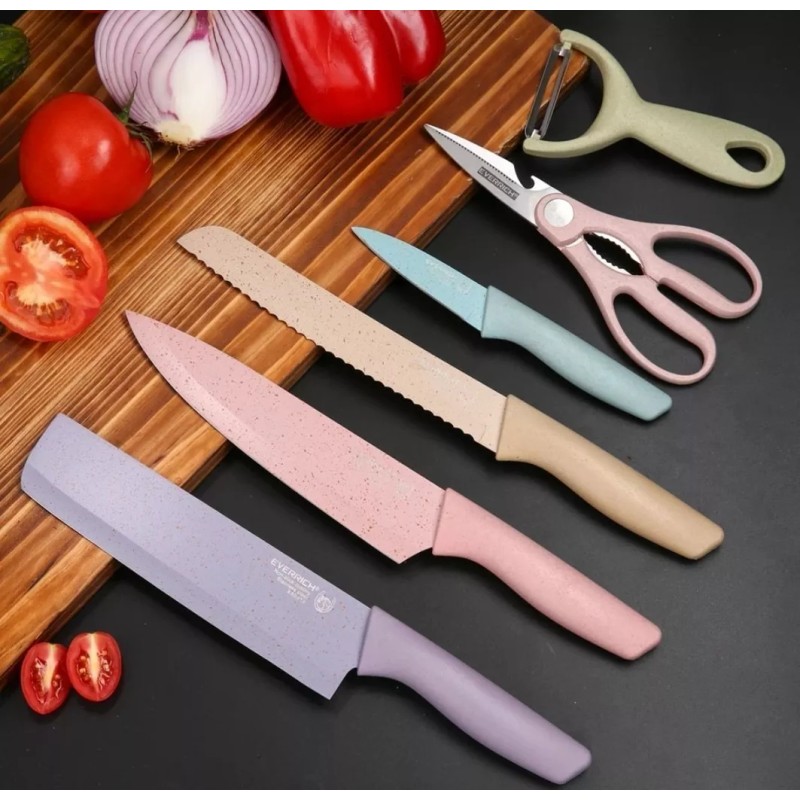 millerhous Set Kit Cuchillos Chef Recubrimiento Cerámica Colores Pastel