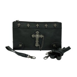 GOTHX Metal Cross Ladies Handbag Clutch Evening Handbag Backpack Rucksack Steam Punk Rock Goth School College PU Vegan Leather Bag