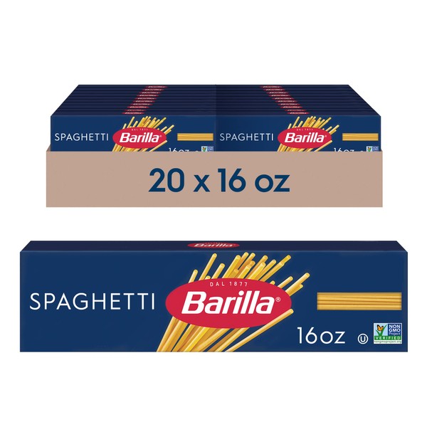 Barilla Spaghetti Pasta, 16 oz. Box (Pack of 20) - Non-GMO Pasta Made with Durum Wheat Semolina - Kosher Certified Pasta