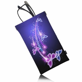 Beabes Squeeze Top Glasses Case Butterfly, Glowing Butterflies Stars Anti-Scratch Sunglasses Bag Leather Glasses Cases Eyeglasses Case Pouch For Men Women Purple
