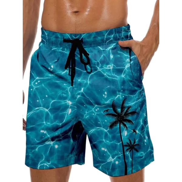 Lzzidou Men's Swim Trunks Quick Dry Hawaiian Board Shorts Lined