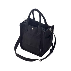 HILLVILLAGE Mini Tote Bag, 2 Way & Light Weight of 1 Apple, Handbag, Shoulder Bag, 2-Way (8 Pockets for Organization), Pockets, Mother's Bag, Canvas, Women's Large Capacity, Lightweight, Black