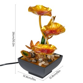 Indoor Tabletop Water Fountain – Metal Lotus Water Feature with Purple LED Light, Mini Desktop Waterfall for Home or Office Relaxation
