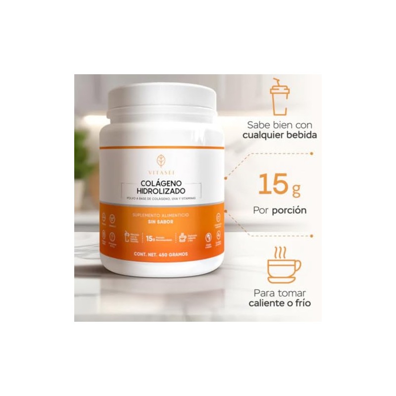 Vitasei Colágeno Hidrolizado Polvo Péptidos Resveratrol Coco Tipos 16oz Porciones
